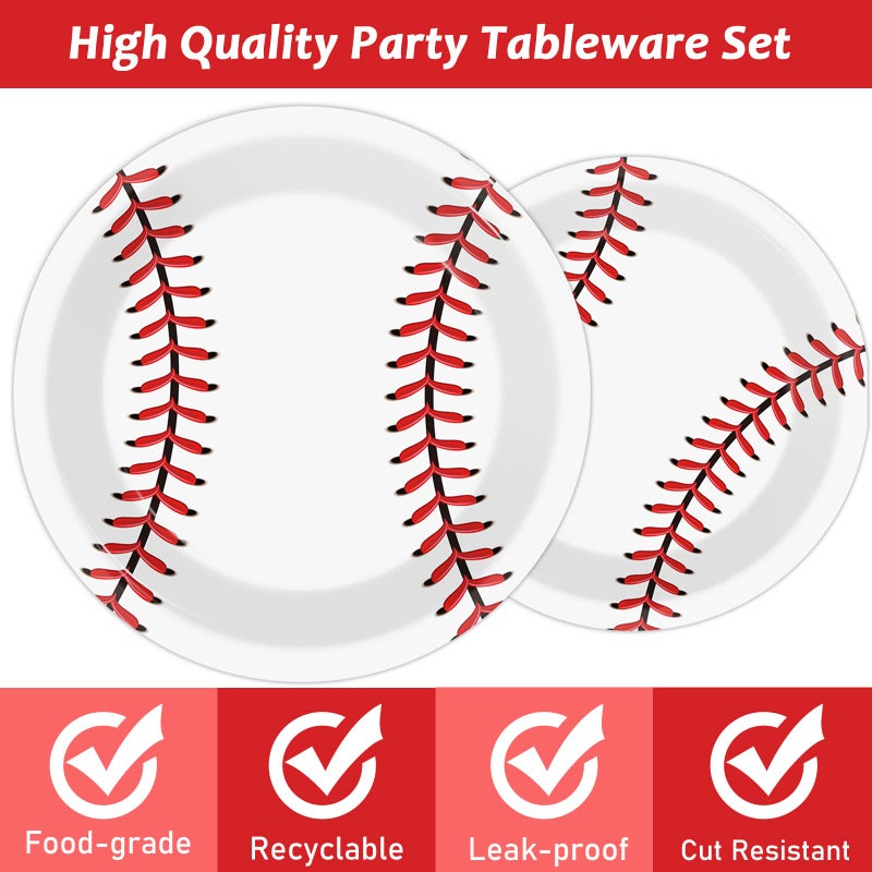 Wiooffen 72pcs Baseball Party Supplies Bundle Paper Plates Set Disposable Baseball Party Dinner Dessert Plate Birthday Tableware Decorations Favors for Boys and Girls, Including 36pcs 9"" and 36pcs 7"" Plates - Image 3